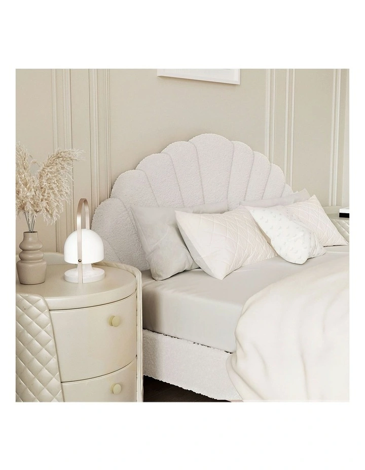 Oikiture Bed Frame Double Size Scallop-Shape Bedhead White Boucle image 6