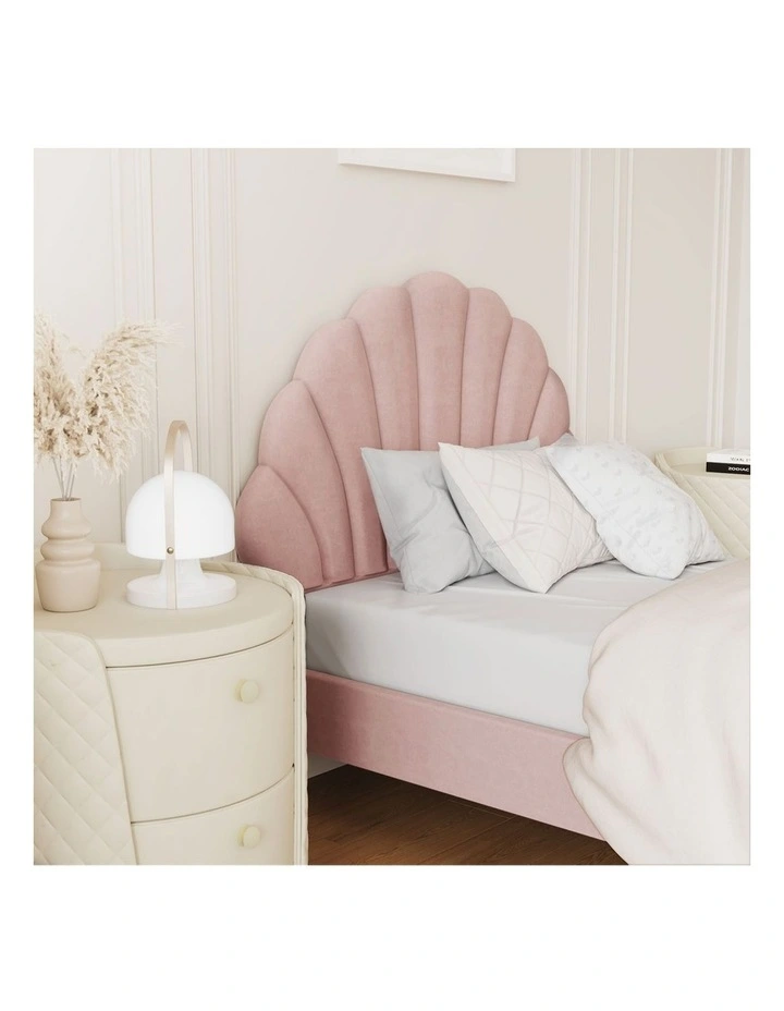 Oikiture Bed Frame Single Size Scallop-Shape Bedhead Pink Velvet image 6