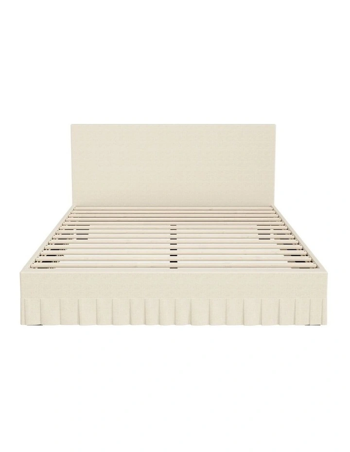 Oikiture Bed Frame Queen Size Upholstered Headboard Platform Base Beige image 2