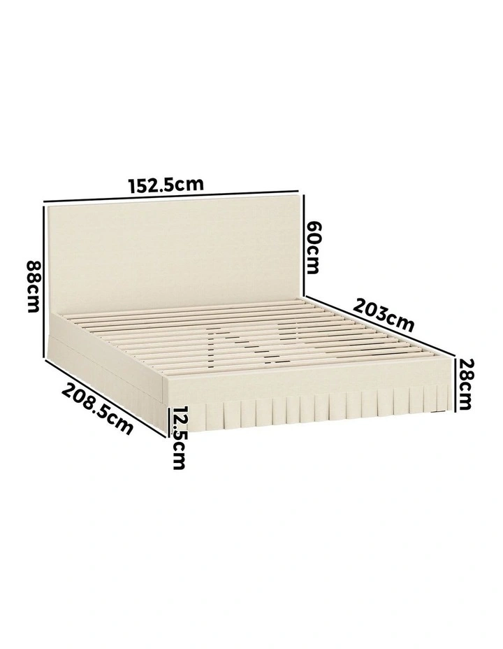 Oikiture Bed Frame Queen Size Upholstered Headboard Platform Base Beige image 3
