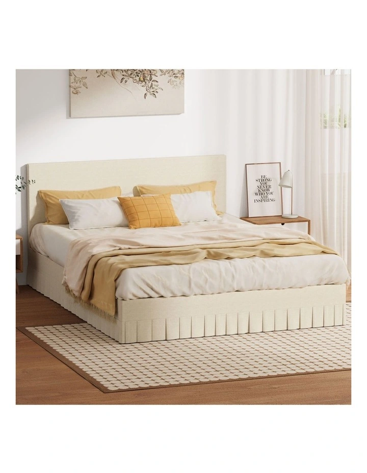 Oikiture Bed Frame Queen Size Upholstered Headboard Platform Base Beige image 4