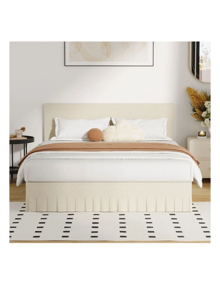 Oikiture Bed Frame Queen Size Upholstered Headboard Platform Base Beige image 5