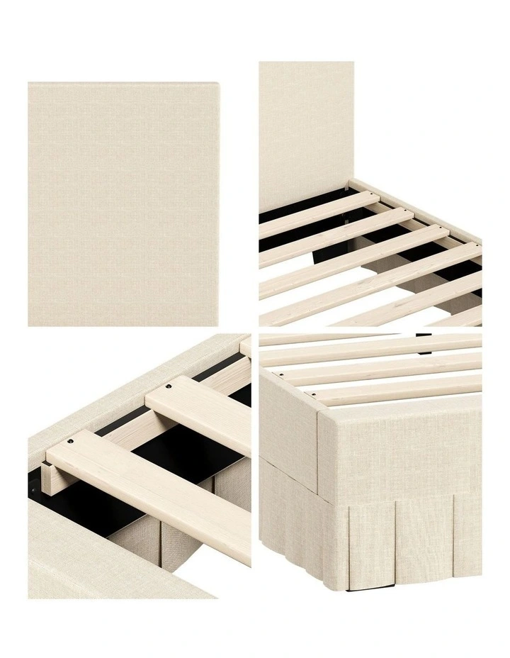 Oikiture Bed Frame Queen Size Upholstered Headboard Platform Base Beige image 6