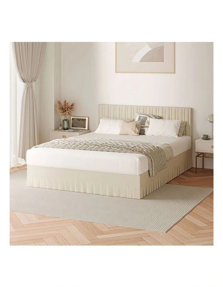 Oikiture Bed Frame Queen Size Upholstered Headboard Platform Base Beige image 7