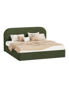 Oikiture Bed Frame King Size Gas Lift Base with Storage Velvet Rounded Corner