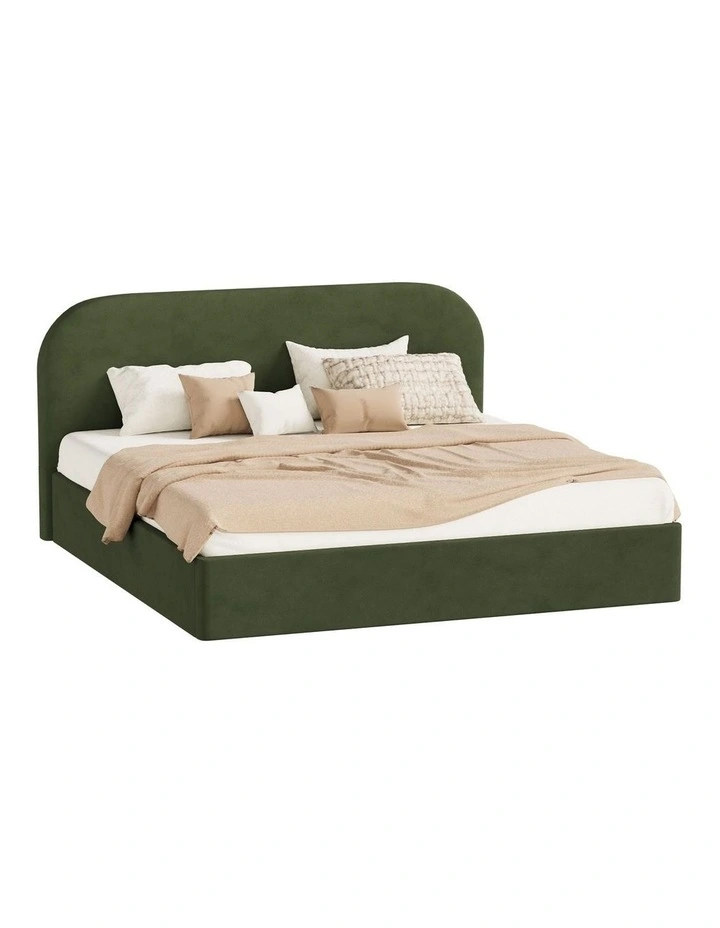 Oikiture Bed Frame King Size Gas Lift Base with Storage Velvet Rounded Corner image 1