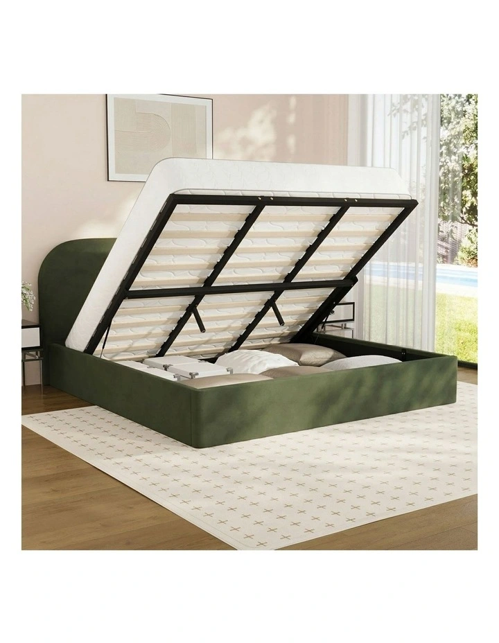 Oikiture Bed Frame King Size Gas Lift Base with Storage Velvet Rounded Corner image 5