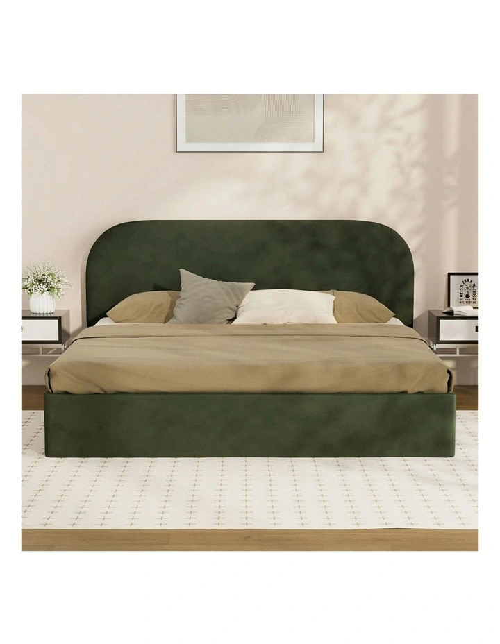 Oikiture Bed Frame King Size Gas Lift Base with Storage Velvet Rounded Corner image 6