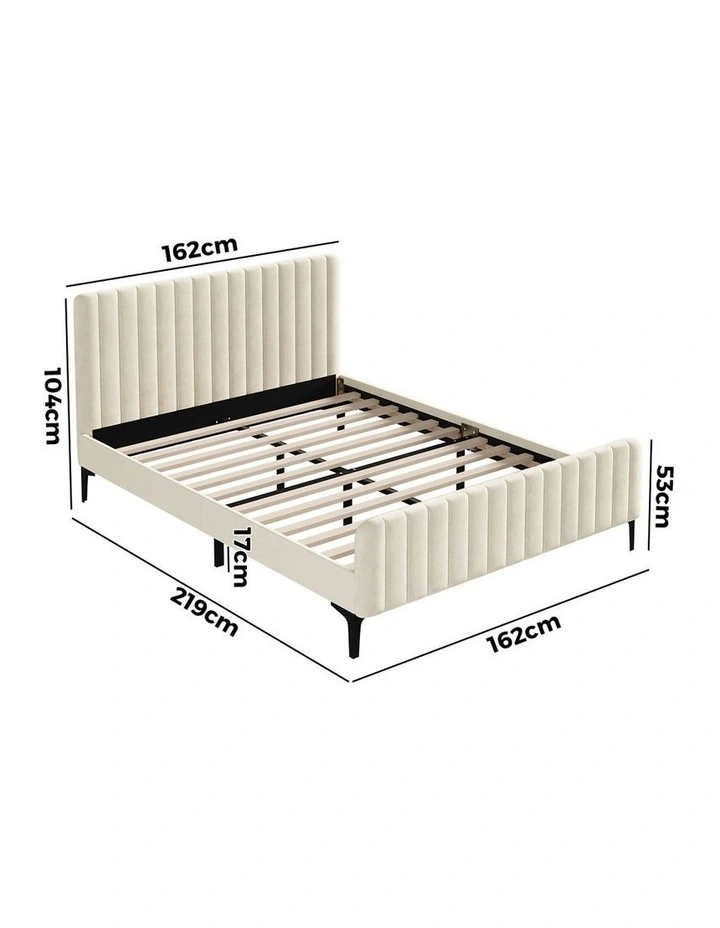 Oikiture Bed Frame Queen Size Beds Platform Velvet Fabric ROYO image 3