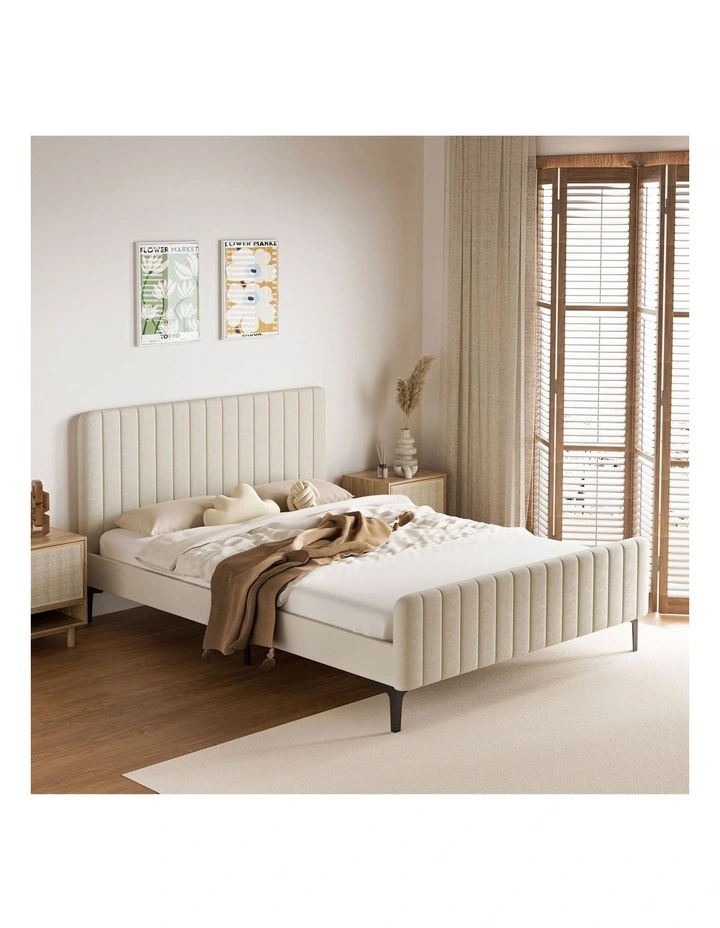 Oikiture Bed Frame Queen Size Beds Platform Velvet Fabric ROYO image 4