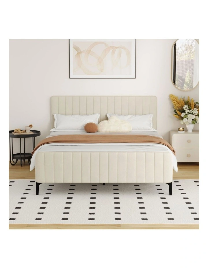 Oikiture Bed Frame Queen Size Beds Platform Velvet Fabric ROYO image 5