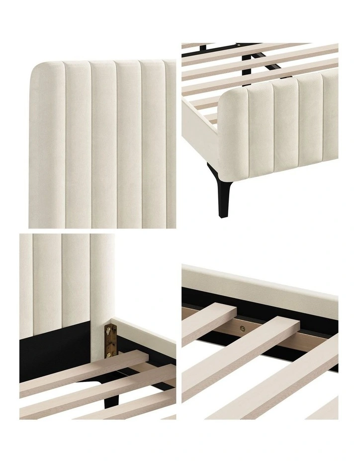 Oikiture Bed Frame Queen Size Beds Platform Velvet Fabric ROYO image 7