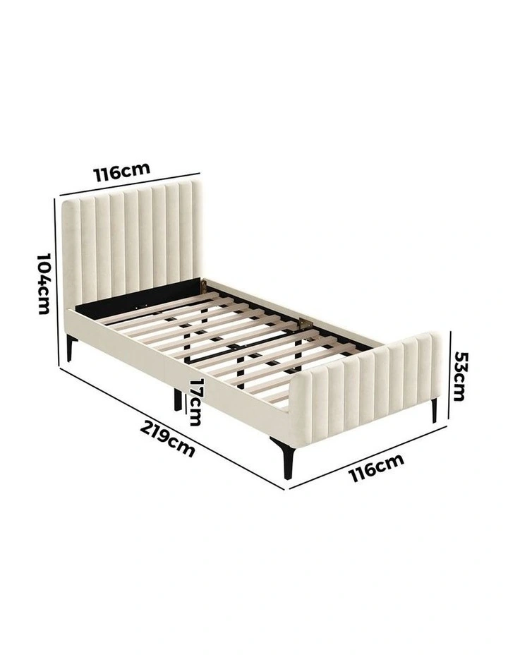 Oikiture Bed Frame King Single Beds Platform Velvet Fabric image 3