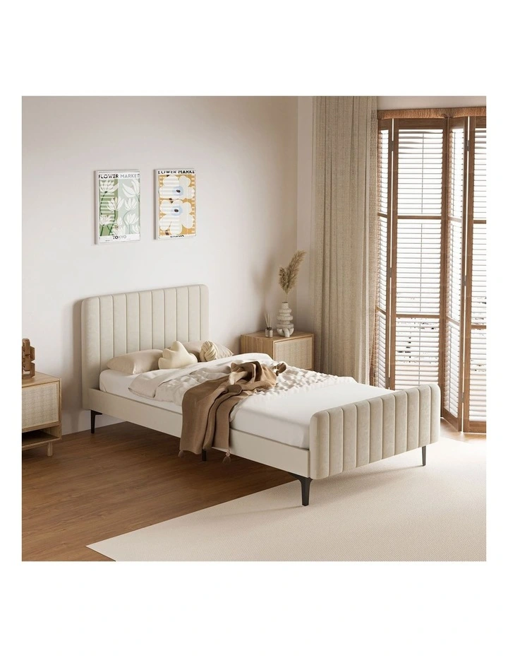 Oikiture Bed Frame King Single Beds Platform Velvet Fabric image 4