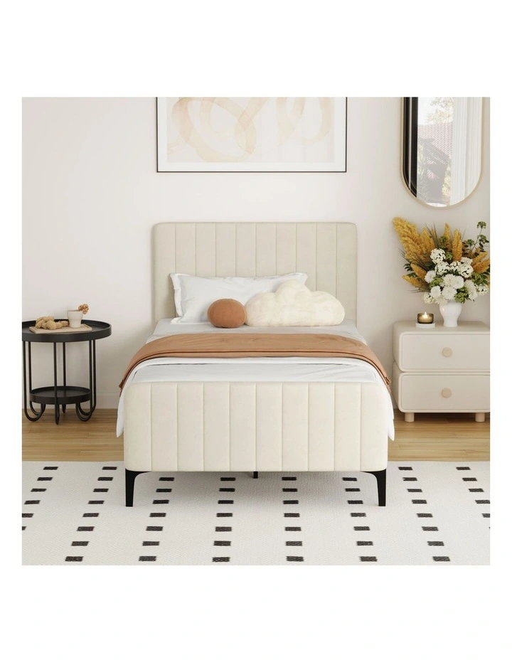 Oikiture Bed Frame King Single Beds Platform Velvet Fabric image 5