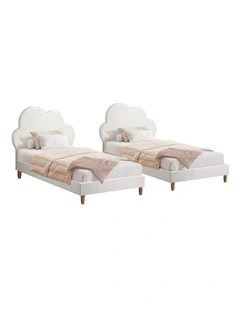 Oikiture Bed Frame 2X Single Size Cloud Kids Bed Frame White Leather