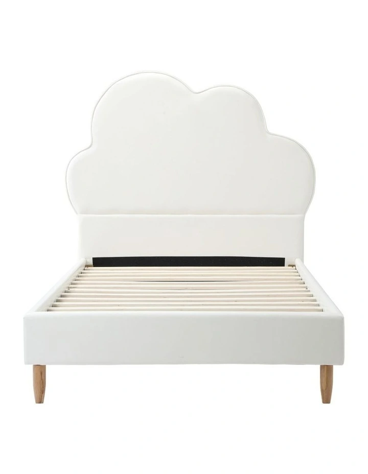 Oikiture Bed Frame 2X Single Size Cloud Kids Bed Frame White Leather image 2