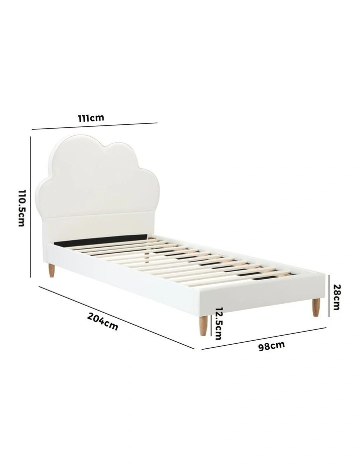 Oikiture Bed Frame 2X Single Size Cloud Kids Bed Frame White Leather image 3