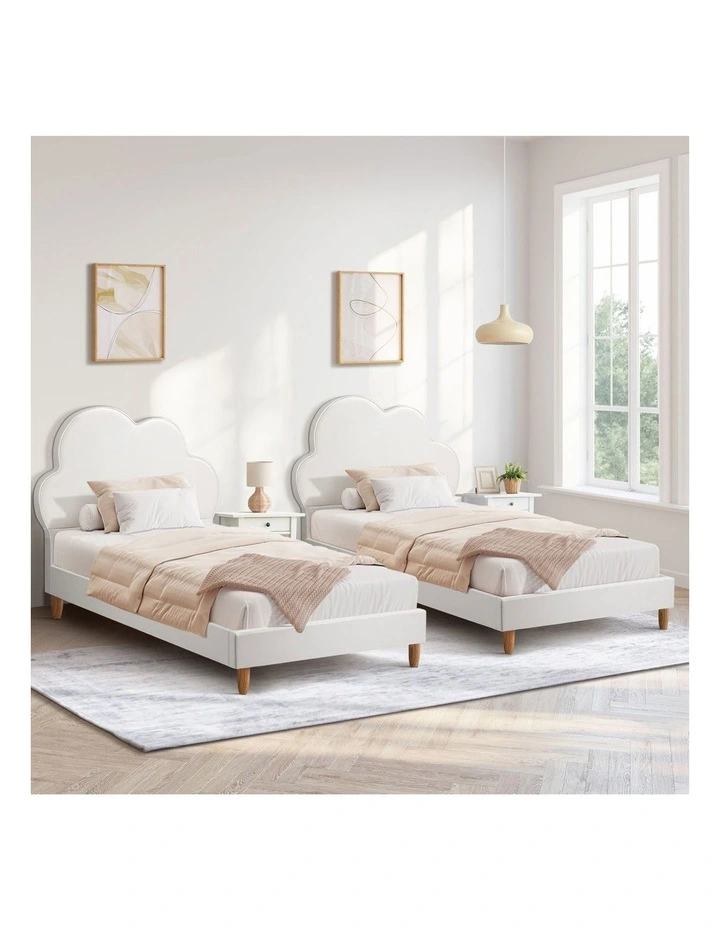 Oikiture Bed Frame 2X Single Size Cloud Kids Bed Frame White Leather image 4