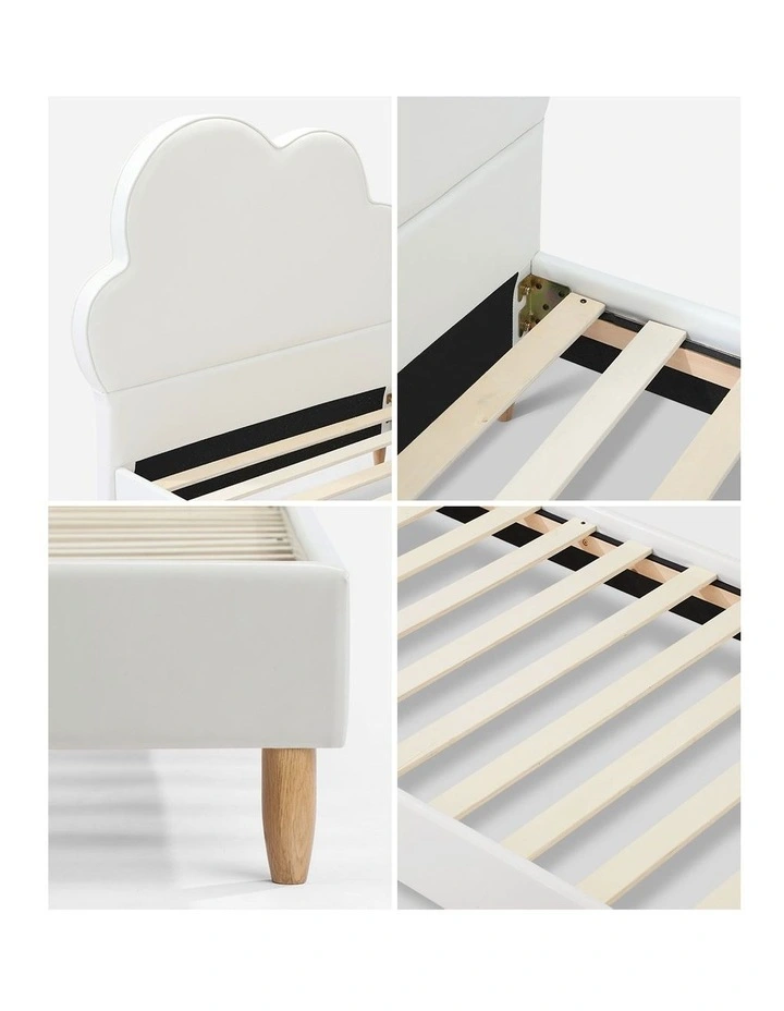 Oikiture Bed Frame 2X Single Size Cloud Kids Bed Frame White Leather image 6