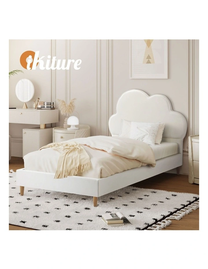 Oikiture Bed Frame 2X Single Size Cloud Kids Bed Frame White Leather image 7