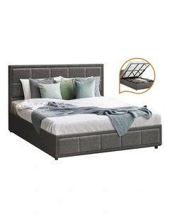 Oikiture Bed Frame King Size Gas Lift Storage Base Fabric Grey
