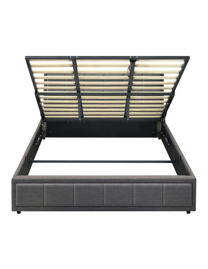 Oikiture Bed Frame King Size Gas Lift Storage Base Fabric Grey image 2