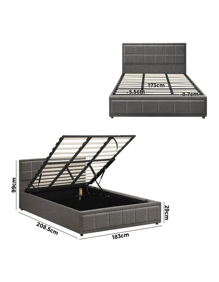 Oikiture Bed Frame King Size Gas Lift Storage Base Fabric Grey image 3