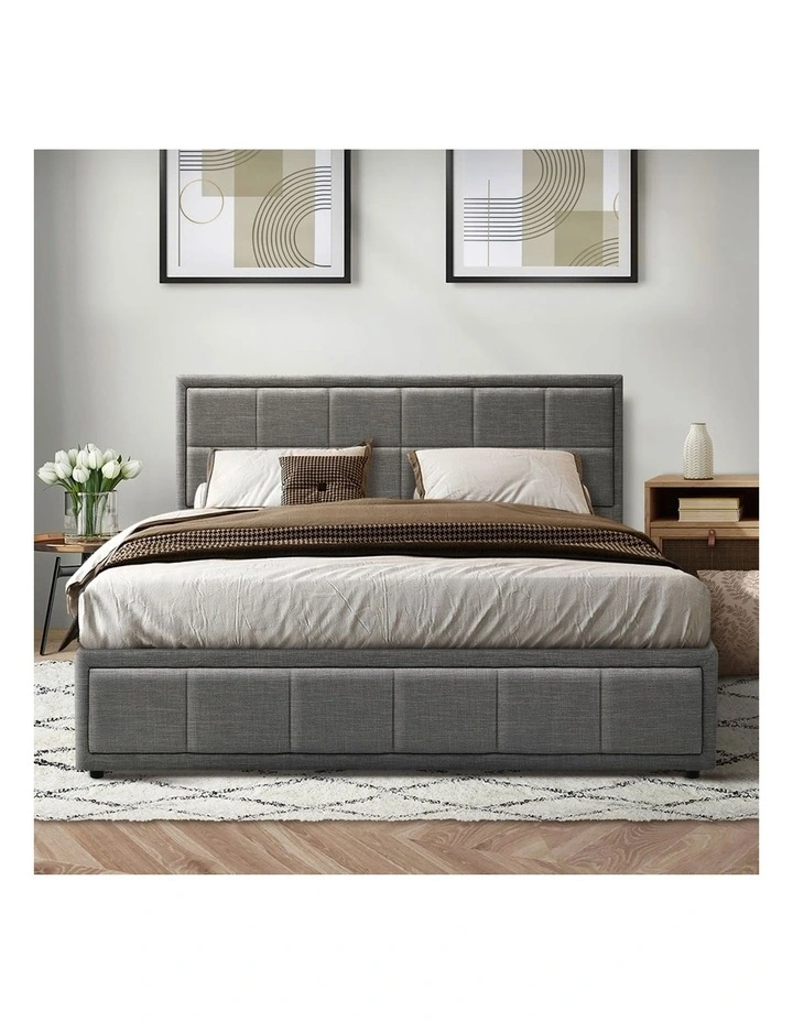 Oikiture Bed Frame King Size Gas Lift Storage Base Fabric Grey image 6