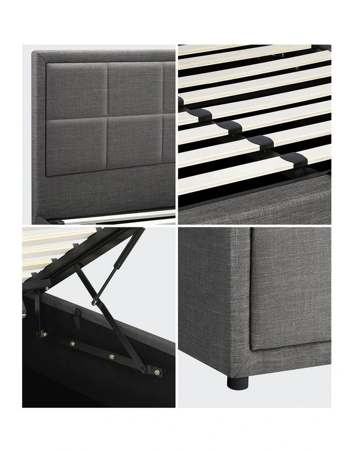 Oikiture Bed Frame King Size Gas Lift Storage Base Fabric Grey image 7
