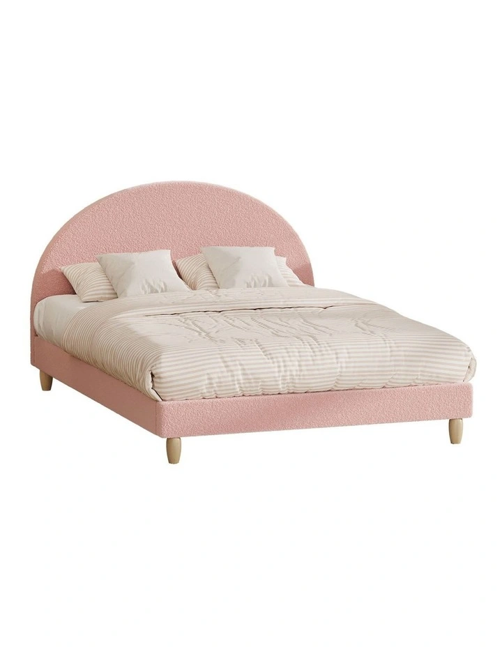 Oikiture Bed Frame Double Size Bed Platform Arched Bedhead Pink Boucle image 1