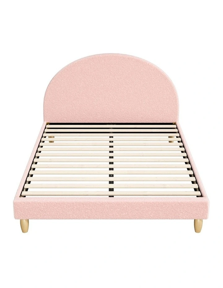Oikiture Bed Frame Double Size Bed Platform Arched Bedhead Pink Boucle image 2