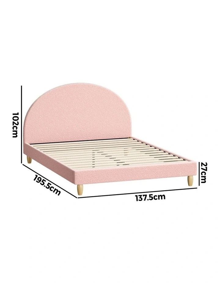 Oikiture Bed Frame Double Size Bed Platform Arched Bedhead Pink Boucle image 3