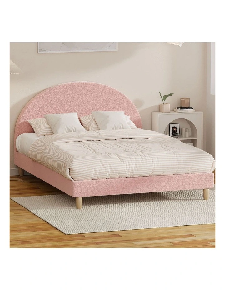 Oikiture Bed Frame Double Size Bed Platform Arched Bedhead Pink Boucle image 4