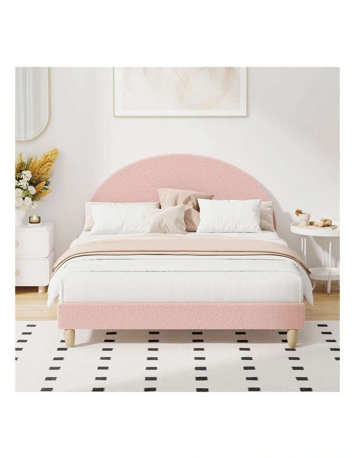 Oikiture Bed Frame Double Size Bed Platform Arched Bedhead Pink Boucle image 5