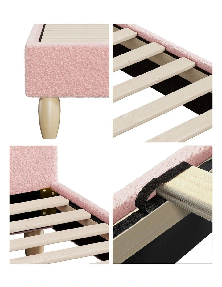 Oikiture Bed Frame Double Size Bed Platform Arched Bedhead Pink Boucle image 7