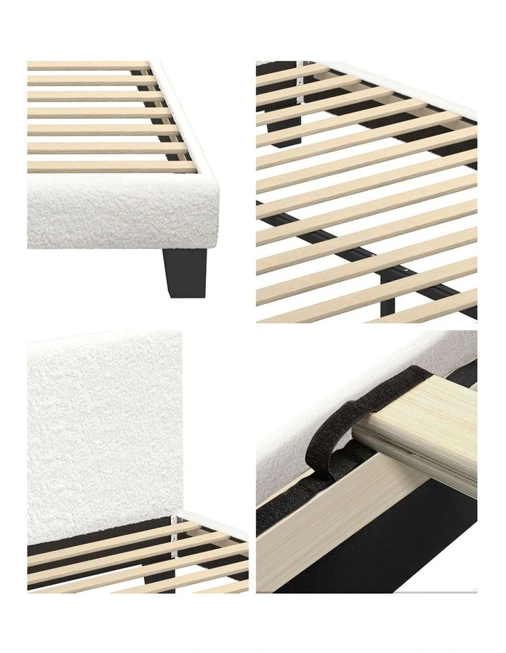 Oikiture Bed Frame Double Size Boucle Fabric Platform Wooden Slats image 7