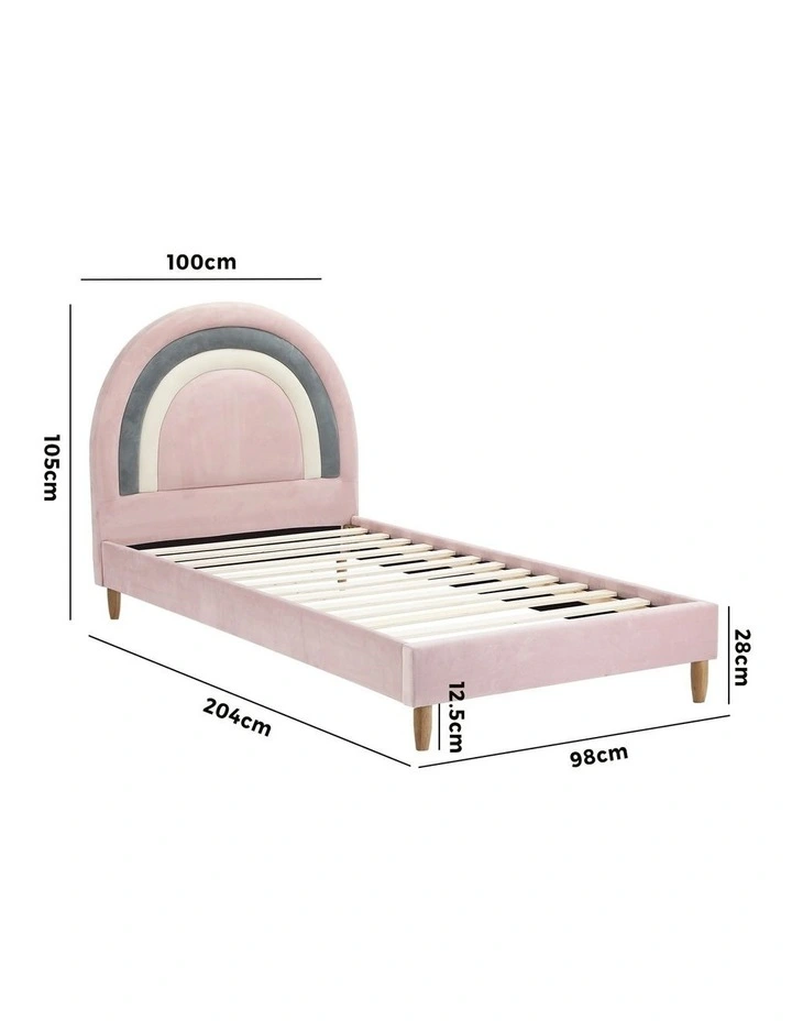 Oikiture Bed Frame 2X Single Size Rainbow Kids Bed Frame Pink Velvet image 3
