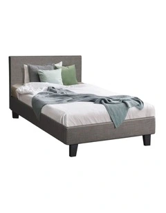 Oikiture Bed Frame Single Size Wooden Slats Grey Fabric