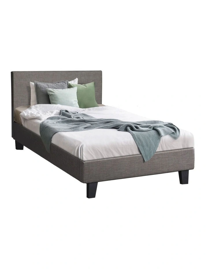 Oikiture Bed Frame Single Size Wooden Slats Grey Fabric image 1