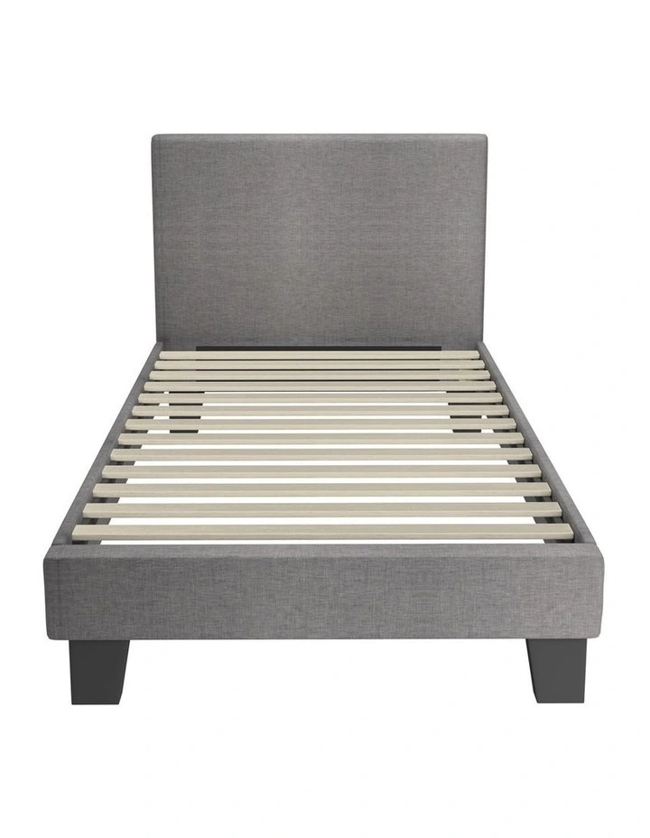 Oikiture Bed Frame Single Size Wooden Slats Grey Fabric image 2