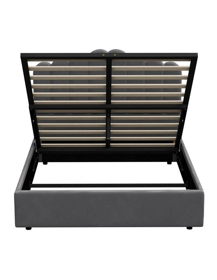 Oikiture Bed Frame Queen Size Gas Lift Bed Base With Storage Velvet KLON image 2