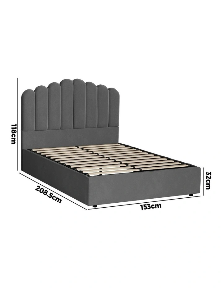 Oikiture Bed Frame Queen Size Gas Lift Bed Base With Storage Velvet KLON image 3