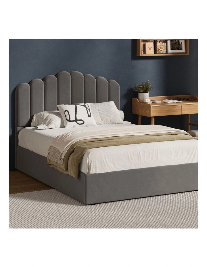 Oikiture Bed Frame Queen Size Gas Lift Bed Base With Storage Velvet KLON image 4