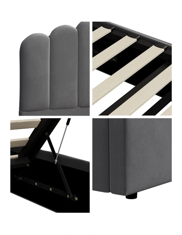 Oikiture Bed Frame Queen Size Gas Lift Bed Base With Storage Velvet KLON image 6