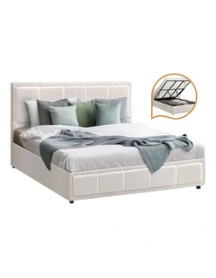 Oikiture Bed Frame King Size Gas Lift Storage Bed Platform Boucle White