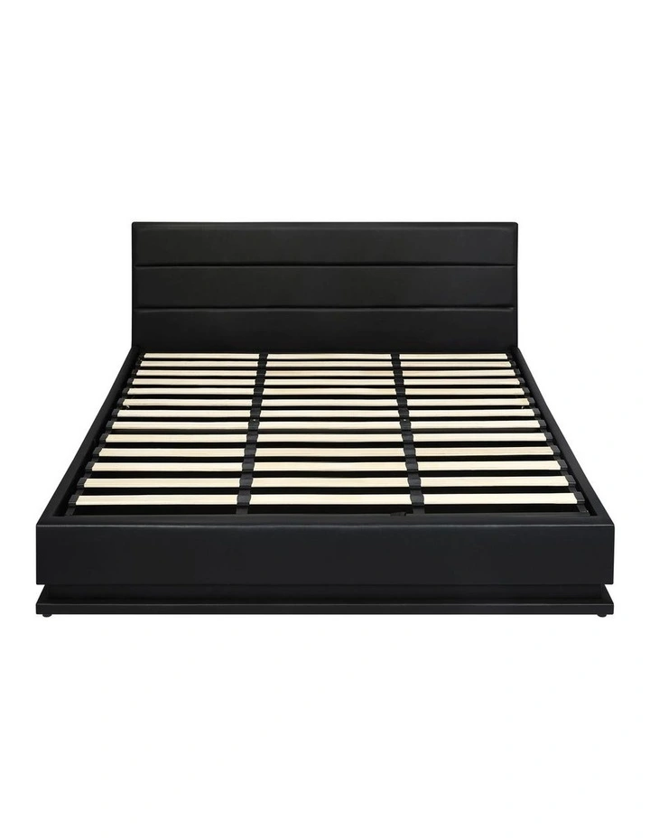 Oikiture RGB LED Bed Frame King Size Gas Lift Base With Storage Black Leather image 2