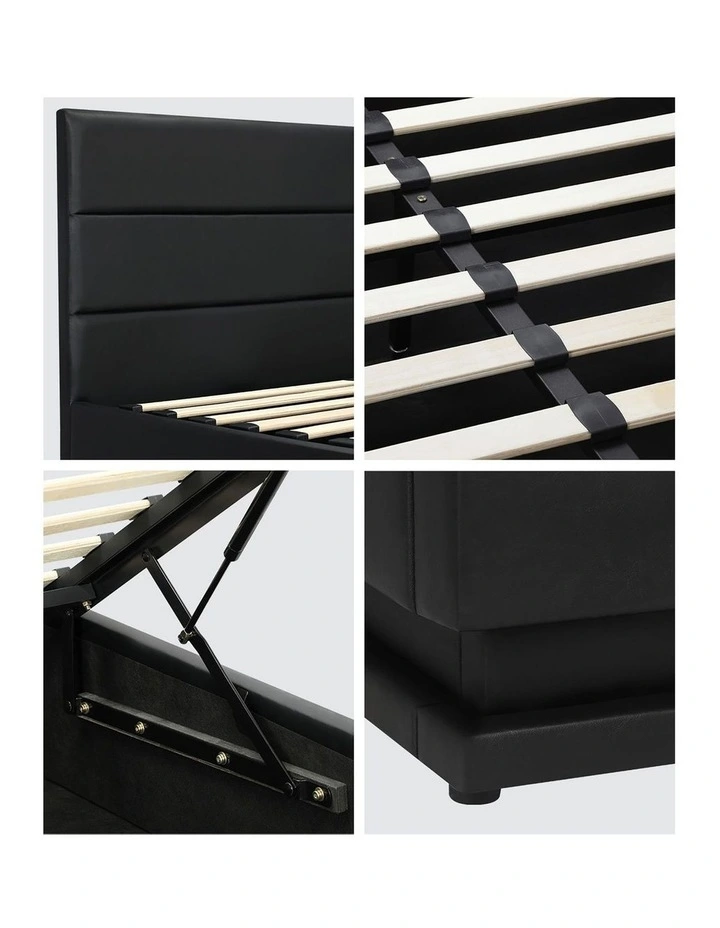 Oikiture RGB LED Bed Frame King Size Gas Lift Base With Storage Black Leather image 7
