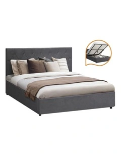 Oikiture Bed Frame Double Size Gas Lift Storage Base Grey Velvet COTI