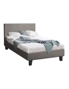 Oikiture Bed Frame King Single Bed Platform Wooden Fabric Grey